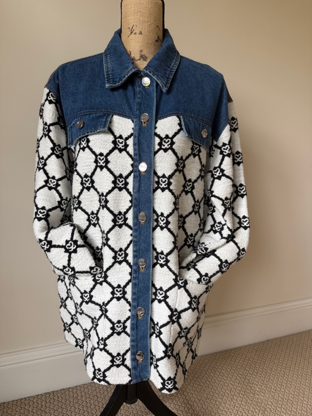 Sandro Denim & Printed Knit Jacket